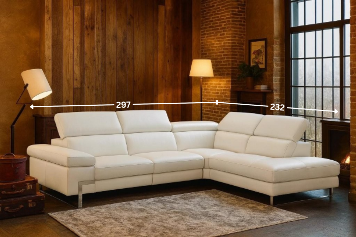 Coltar ARON, 3-locuri cu recliner electric stang si sezlong pe dreapta, 297/232, piele naturala italiana [2]