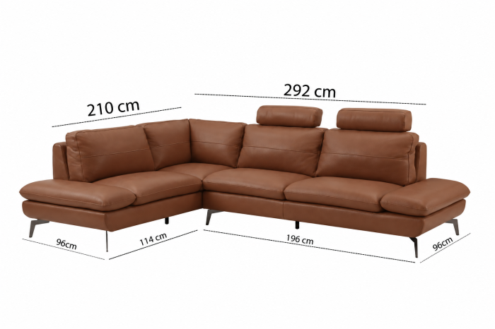 Coltar AUSTIN, 3 locuri cu brate inovative si 2 tetiere mobile, lung pe dreapta, Piele naturala Italiana, 292x210 cm [2]