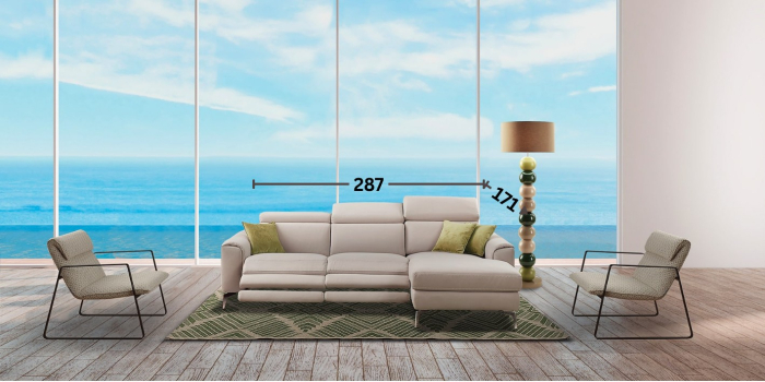 Colțar BALTIC, 3 locuri, cu 2 reclinere electrice și șezlong pe dreapta, tetiere reglabile și port USB, 287/171 cm, stofă [4]