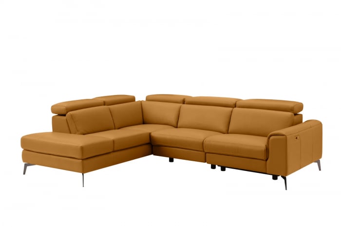 Coltar BALTIC, 3 locuri cu recliner electric dreapta si sezlong pe stanga, tetiere reglabile, port USB, Piele naturala Italiana, 291x221 cm [2]