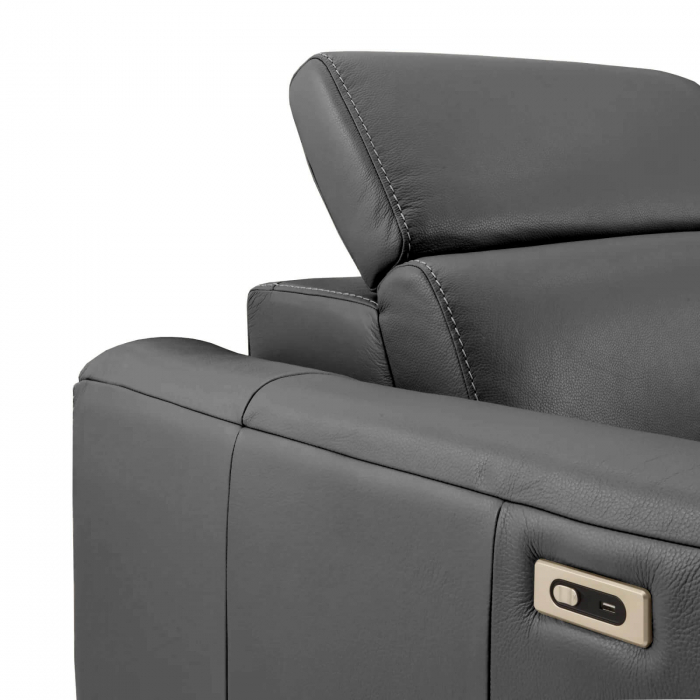 Coltar BALTIC, 3 locuri cu recliner electric dreapta si sezlong pe stanga, tetiere reglabile, port USB, Piele naturala Italiana, 291x221 cm [6]