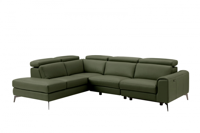Coltar BALTIC, 3 locuri cu recliner electric dreapta si sezlong pe stanga, tetiere reglabile, port USB, Piele naturala Italiana, 291x221 cm [2]