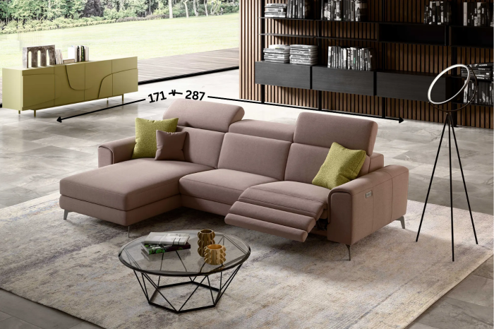 Ъглов диван BALTIC, 3-местен, с електрически релакс механизъм отдясно и шезлонг отляво, регулируеми подглавници и USB порт, 287/171 см, дамаска [2]