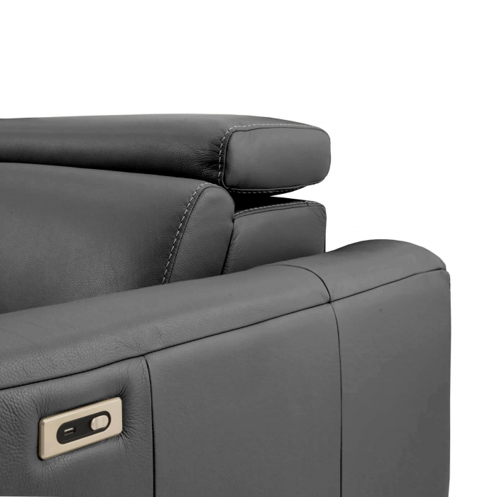 Coltar BALTIC, 3 locuri cu recliner electric stang si sezlong pe dreapta, tetiere reglabile, port USB, Piele naturala Italiana, 291x221 cm [4]