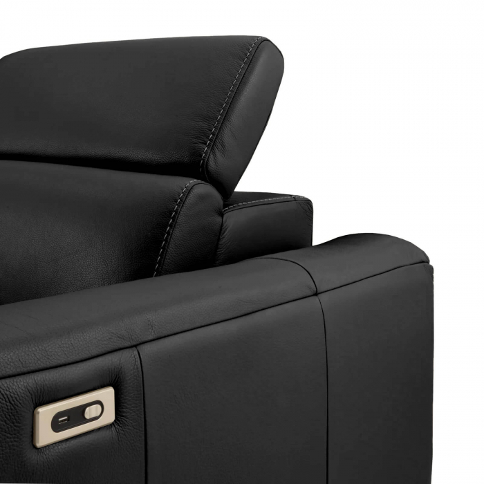 Coltar BALTIC, 3 locuri cu recliner electric stang si sezlong pe dreapta, tetiere reglabile, port USB, Piele naturala Italiana, 291x221 cm [6]