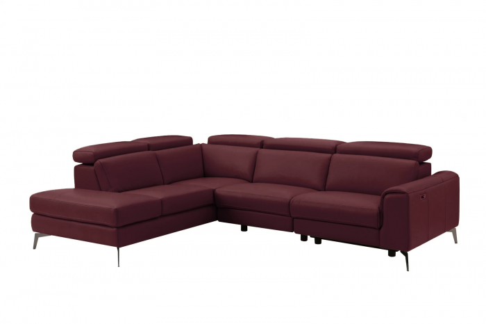 Coltar BALTIC, 3 locuri cu recliner electric stang si sezlong pe dreapta, tetiere reglabile, port USB, Piele naturala Italiana, 291x221 cm [2]