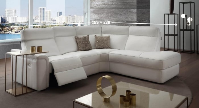 Coltar CAROLE, 4-locuri cu recliner electric stanga si sezlong pe dreapta. piele [2]