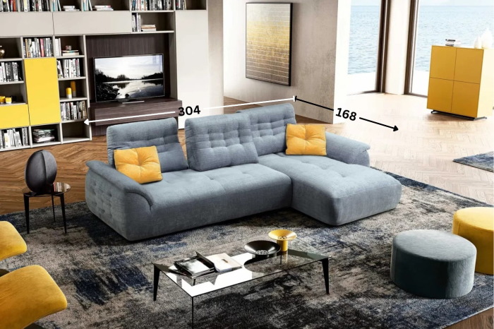 Ъглов диван FELIX, 3-местен с подвижни облегалки и лежанка отдясно, 304/168 см, дамаска [2]