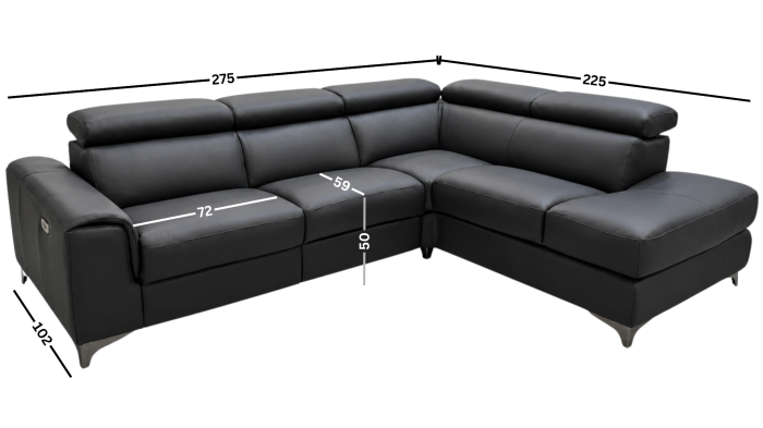 Colțar VELA piele naturală neagră cu recliner electric și șezlong dreapta [5]