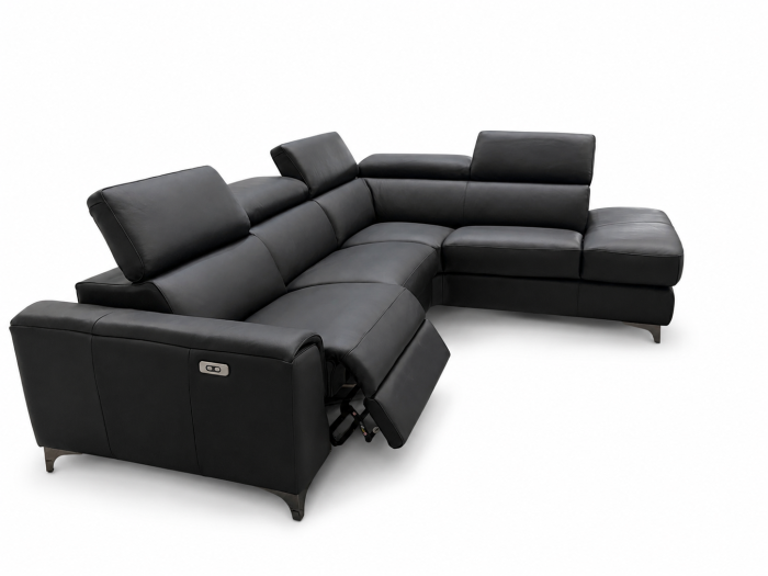 Colțar VELA piele naturală neagră cu recliner electric și șezlong dreapta [3]