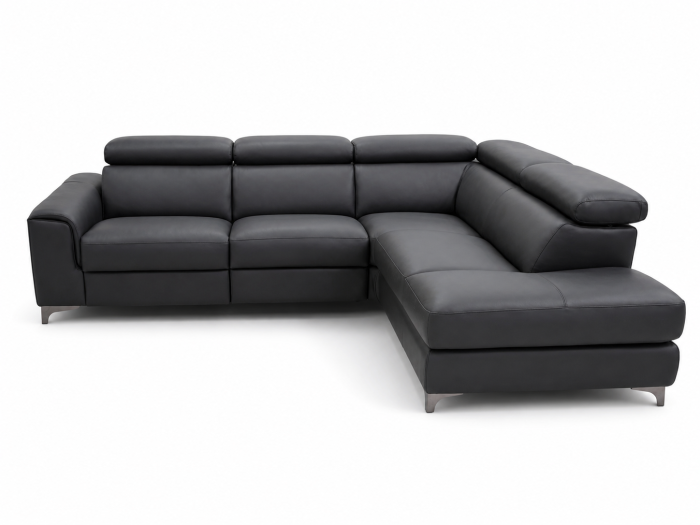 Colțar VELA piele naturală neagră cu recliner electric și șezlong dreapta [2]