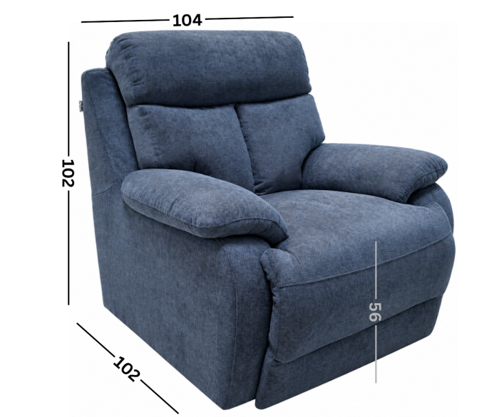 Fotoliu GHITA fix, tapițat în stofă Albastru Denim B1575. Spătar înalt, șezut generos și brațe capitonate. Dimensiuni orientative: 104 × 102 × 102 cm. Produs în lichidare de stoc. [2]