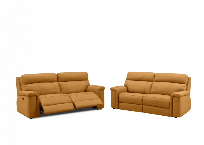 Set 2 canapele NABUCCO, canapea 3 locuri cu 2 reclinere electrice bi-motorizate, tetiere reglabile electric, port USB, 216x103 cm si canapea 2 locuri fara reclinere, 172x103 cm, Piele naturala Italian [1]