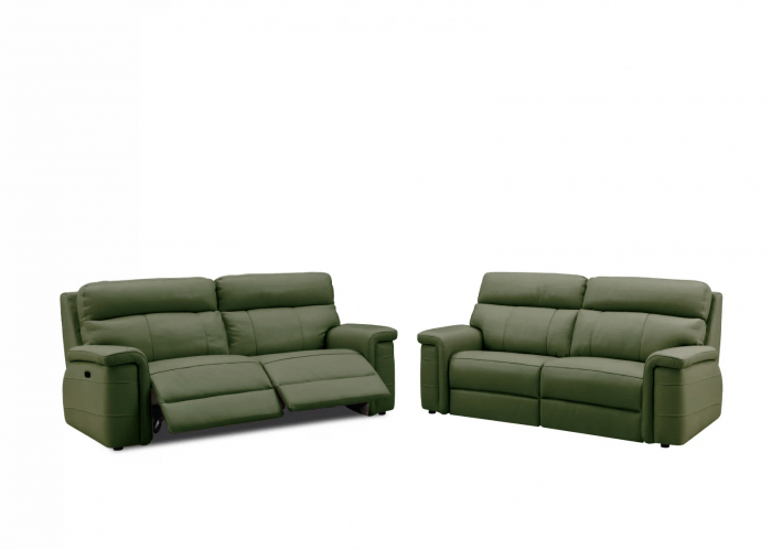Set 2 canapele NABUCCO, canapea 3 locuri cu 2 reclinere electrice bi-motorizate, tetiere reglabile electric, port USB, 216x103 cm si canapea 2 locuri fara reclinere, 172x103 cm, Piele naturala Italian [1]