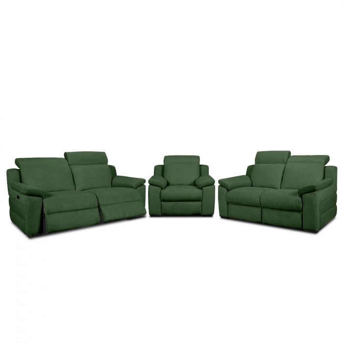 Set 3 canapele VENTADOR, 3-locuri cu 2-reclinere electrice, 2-locuri fara reclinere si fotoliu cu recliner electric, stofa bicolora [1]