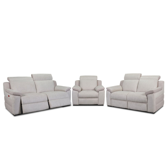 Set 3 canapele VENTADOR, 3-locuri cu 2-reclinere electrice, 2-locuri fara reclinere si fotoliu cu recliner electric, stofa bicolora [1]