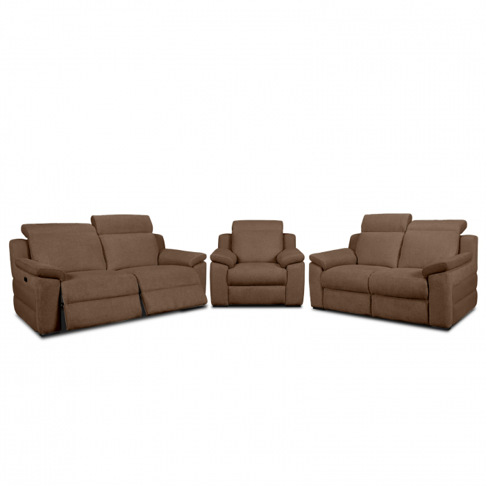 Set 3 canapele VENTADOR, 3-locuri cu 2-reclinere electrice, 2-locuri fara reclinere si fotoliu cu recliner electric, stofa bicolora [1]