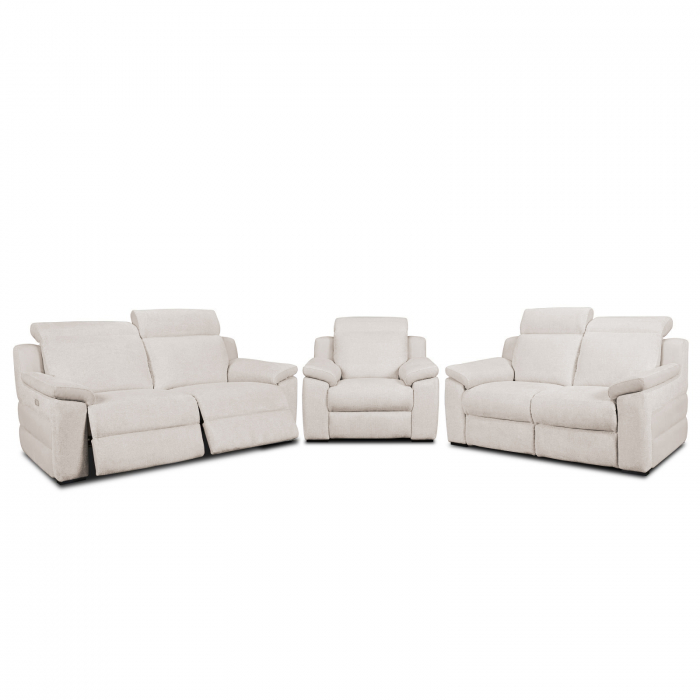 Set 3 canapele VENTADOR, 3-locuri cu 2-reclinere electrice, 2-locuri fara reclinere si fotoliu cu recliner electric, stofa bicolora [1]