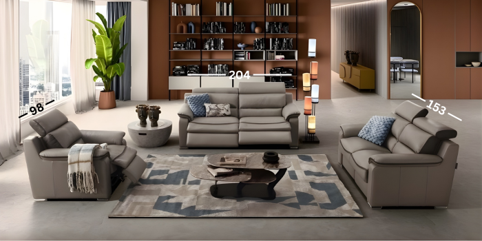 Set canapele BELLO, 3-locuri cu 2-reclinere electrice, 2-locuri fără reclinere si fotoliu cu recliner electric, tetiere reglabile, piele naturala italiana [5]