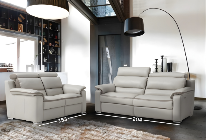 Set canapele BELLO, 3-locuri cu 2-reclinere electrice si 2-locuri fără reclinere, tetiere reglabile, piele naturala italiana [3]