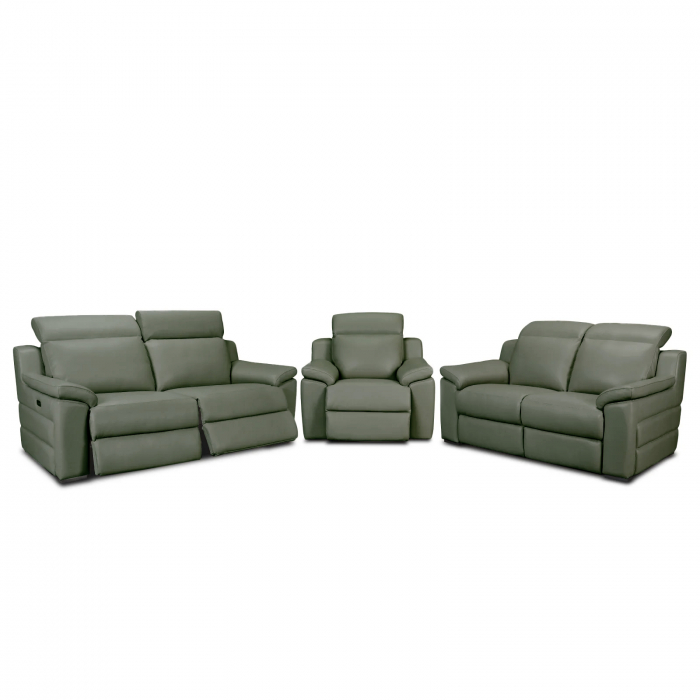 Set canapele VENTADOR, canapea 3 locuri cu 2 reclinere electrice, 196x10 cm, canapea 2 locuri fara reclinere, 176x100 cm si fotoliu cu recliner electric, Piele naturala Italiana [1]