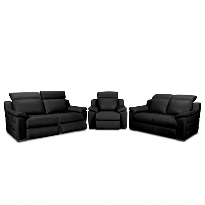 Set canapele VENTADOR, canapea 3 locuri cu 2 reclinere electrice, 196x10 cm, canapea 2 locuri fara reclinere, 176x100 cm si fotoliu cu recliner electric, Piele naturala Italiana [1]