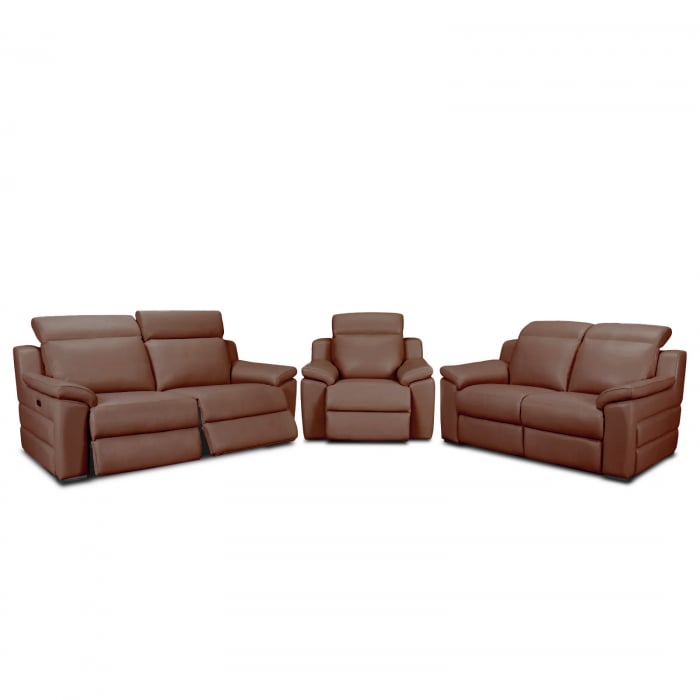 Set canapele VENTADOR, canapea 3 locuri cu 2 reclinere electrice, 196x10 cm, canapea 2 locuri fara reclinere, 176x100 cm si fotoliu cu recliner electric, Piele naturala Italiana [1]