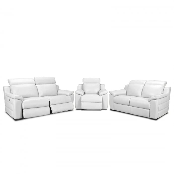 Set canapele VENTADOR, canapea 3 locuri cu 2 reclinere electrice, 196x10 cm, canapea 2 locuri fara reclinere, 176x100 cm si fotoliu cu recliner electric, Piele naturala Italiana [1]