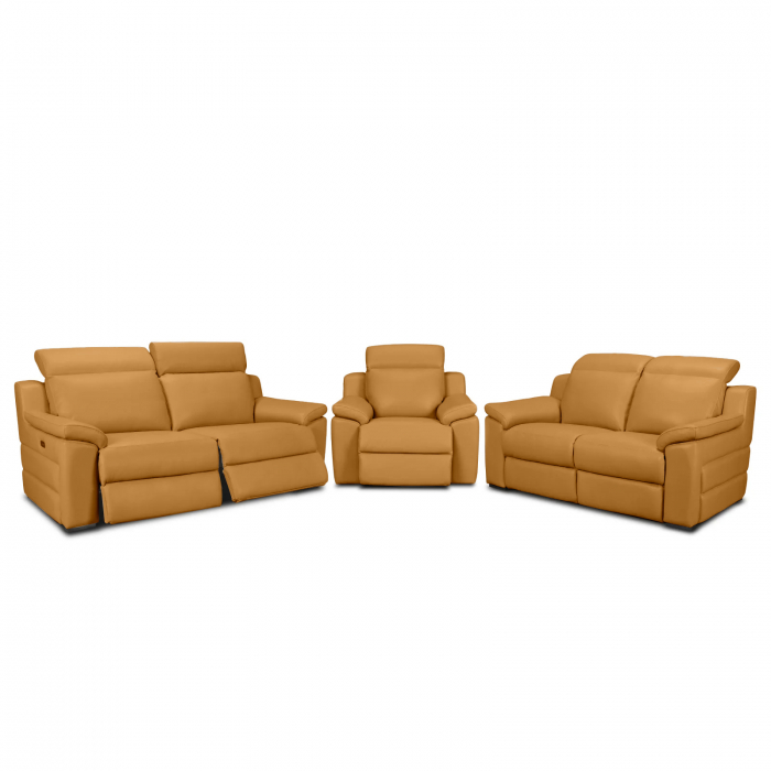 Set canapele VENTADOR, canapea 3 locuri cu 2 reclinere electrice, 196x10 cm, canapea 2 locuri fara reclinere, 176x100 cm si fotoliu cu recliner electric, Piele naturala Italiana [1]