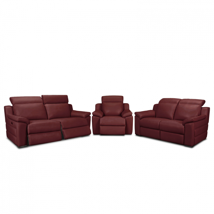 Set canapele VENTADOR, canapea 3 locuri cu 2 reclinere electrice, 196x10 cm, canapea 2 locuri fara reclinere, 176x100 cm si fotoliu cu recliner electric, Piele naturala Italiana [1]