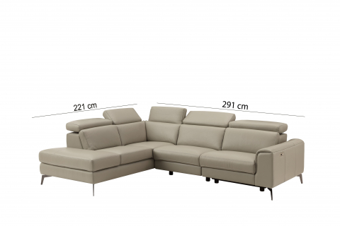 Coltar BALTIC, 3 locuri cu recliner electric dreapta si sezlong pe stanga, tetiere reglabile, port USB, Piele naturala Italiana, 291x221 cm [3]