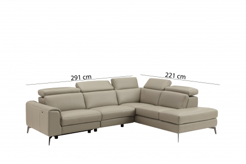 Coltar BALTIC, 3 locuri cu recliner electric stang si sezlong pe dreapta, tetiere reglabile, port USB, Piele naturala Italiana, 291x221 cm [3]