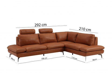 AUSTIN sarokkanapé, 3 személyes, innovatív karfákkal és 2 állítható fejtámlával, balos kivitel, olasz valódi bőr, 292x210 cm [2]