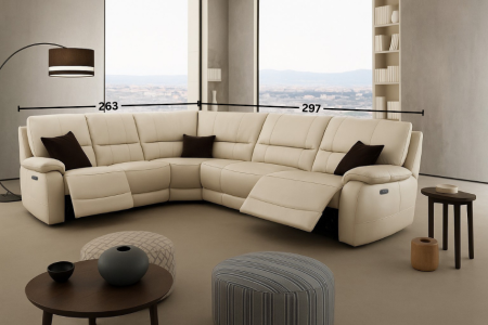 Coltar ALLEGRA, 5 locuri cu 2 reclinere electrice pe lateral, piele [1]
