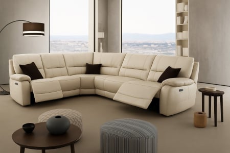 Relax kanapék - Coltar ALLEGRA, 5 locuri cu 2 reclinere electrice pe lateral, piele