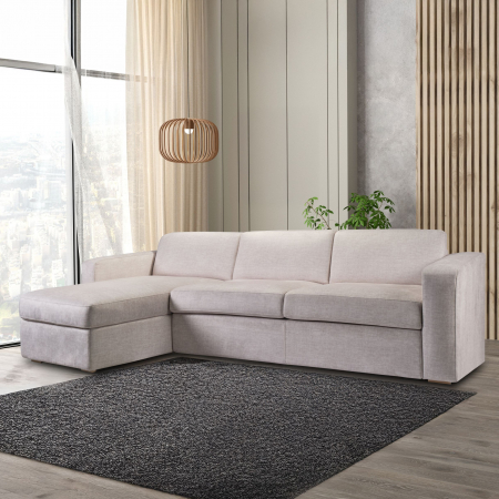 Coltar AMARANTA extensibil, element tip pat matrimonial si element sezlong interschimbabil cu lada de depozitare, Stofa, 284x201 cm [1]