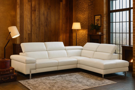 Canapele Piele - Coltar ARON, 3-locuri cu recliner electric stang si sezlong pe dreapta, 297/232, piele naturala italiana