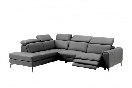 Coltar BALTIC, 3 locuri cu recliner electric dreapta si sezlong pe stanga, tetiere reglabile, port USB, Piele naturala Italiana, 291x221 cm [0]