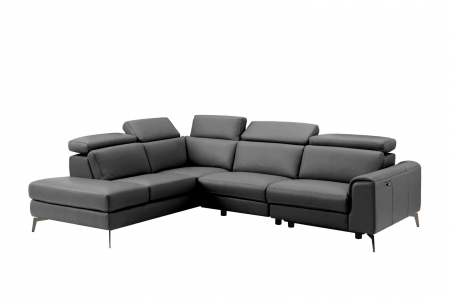 Coltar BALTIC, 3 locuri cu recliner electric dreapta si sezlong pe stanga, tetiere reglabile, port USB, Piele naturala Italiana, 291x221 cm [2]