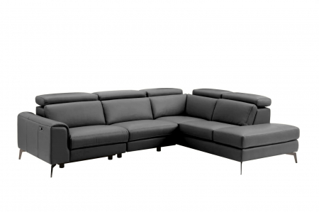 Coltar BALTIC, 3 locuri cu recliner electric stang si sezlong pe dreapta, tetiere reglabile, port USB, Piele naturala Italiana, 291x221 cm [1]