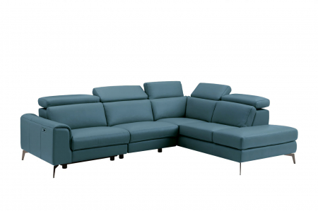 Coltar BALTIC, 3 locuri cu recliner electric stang si sezlong pe dreapta, tetiere reglabile, port USB, Piele naturala Italiana, 291x221 cm [2]