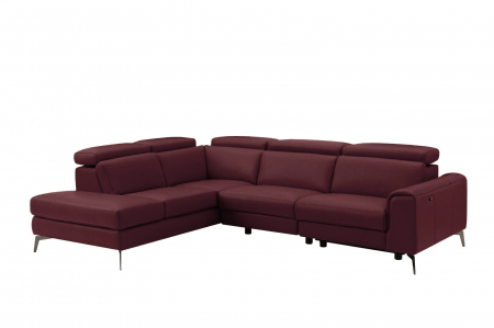 Coltar BALTIC, 3 locuri cu recliner electric stang si sezlong pe dreapta, tetiere reglabile, port USB, Piele naturala Italiana, 291x221 cm [1]