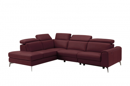 Coltar BALTIC, 3 locuri cu recliner electric stang si sezlong pe dreapta, tetiere reglabile, port USB, Piele naturala Italiana, 291x221 cm [2]