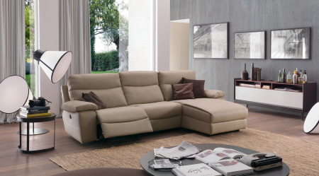 Bőrkanapék - Coltar CASANOVA, 3 locuri cu recliner electric stanga si sezlong dreapta, piele naturală italiană, 301x168 cm