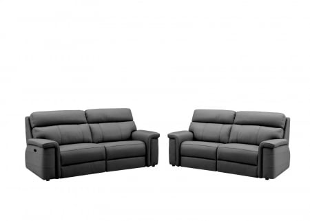 Set 2 canapele NABUCCO, canapea 3 locuri cu 2 reclinere electrice bi-motorizate, tetiere reglabile electric, port USB, 216x103 cm si canapea 2 locuri fara reclinere, 172x103 cm, Piele naturala Italian [1]