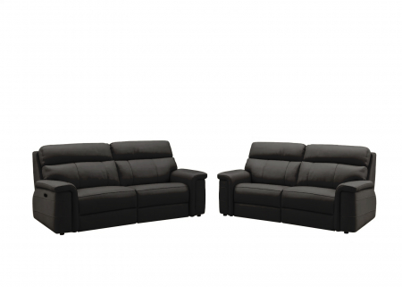 Set 2 canapele NABUCCO, canapea 3 locuri cu 2 reclinere electrice bi-motorizate, tetiere reglabile electric, port USB, 216x103 cm si canapea 2 locuri fara reclinere, 172x103 cm, Piele naturala Italian [1]