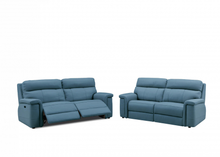 Set 2 canapele NABUCCO, canapea 3 locuri cu 2 reclinere electrice bi-motorizate, tetiere reglabile electric, port USB, 216x103 cm si canapea 2 locuri fara reclinere, 172x103 cm, Piele naturala Italian [0]