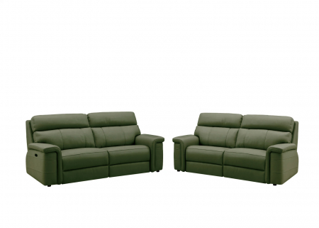 Set 2 canapele NABUCCO, canapea 3 locuri cu 2 reclinere electrice bi-motorizate, tetiere reglabile electric, port USB, 216x103 cm si canapea 2 locuri fara reclinere, 172x103 cm, Piele naturala Italian [1]