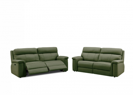 Set 2 canapele NABUCCO, canapea 3 locuri cu 2 reclinere electrice bi-motorizate, tetiere reglabile electric, port USB, 216x103 cm si canapea 2 locuri fara reclinere, 172x103 cm, Piele naturala Italian [0]