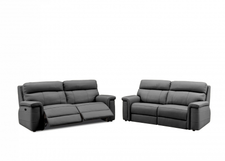 Set 2 canapele NABUCCO, canapea 3 locuri cu 2 reclinere electrice bi-motorizate, tetiere reglabile electric, port USB, 216x103 cm si canapea 2 locuri fara reclinere, 172x103 cm, Piele naturala Italian [0]